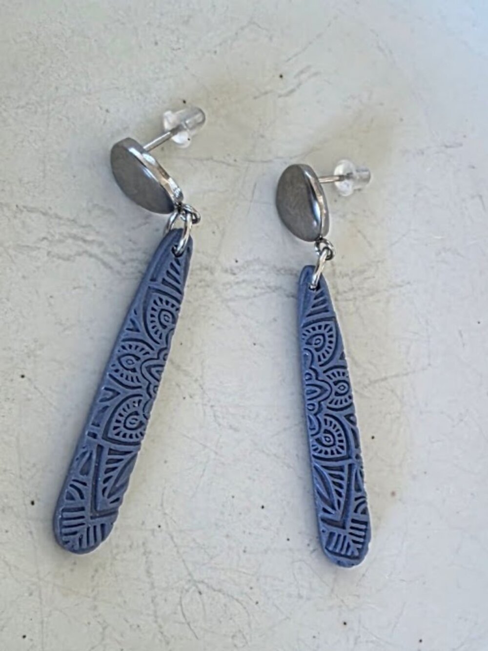Silver-toned and Blue Drop Earrings